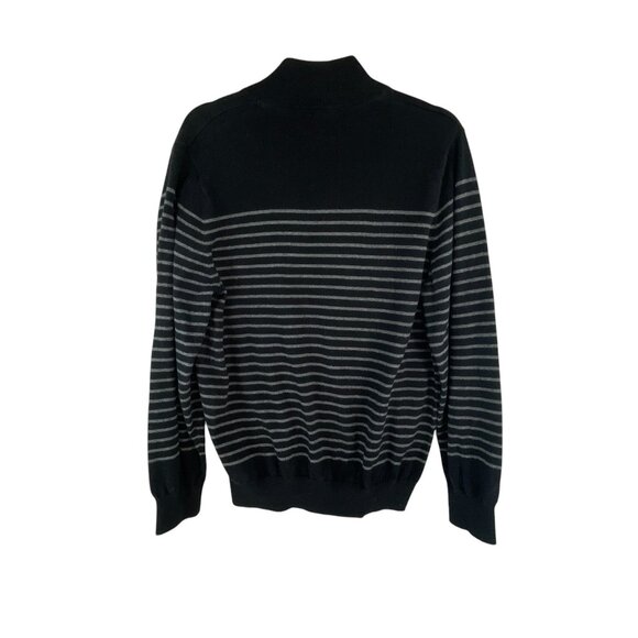 L.L.Bean Mens Medium Black Gray Striped Half-Zip Sz M Sweater Casual Streetwear - Picture 9 of 9